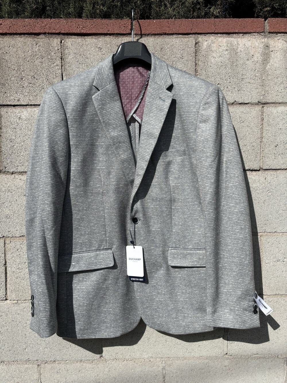 Duchamp London Slim Fit Blazer Four Way Stretch Knit Grey Sz 46L
